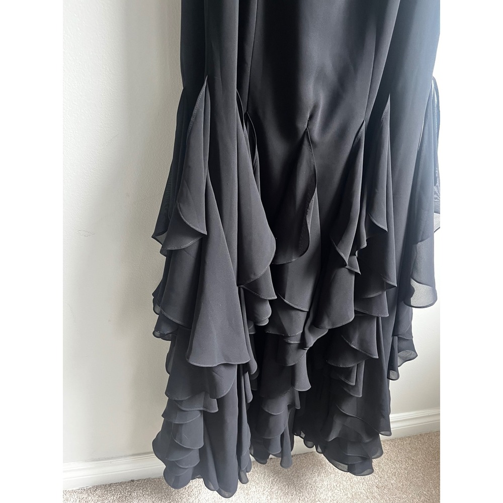 Alfred Angelo Sapphire Black Chiffon Beaded Ruffle Mermaid Evening Gown Size 4 - Picture 13 of 16